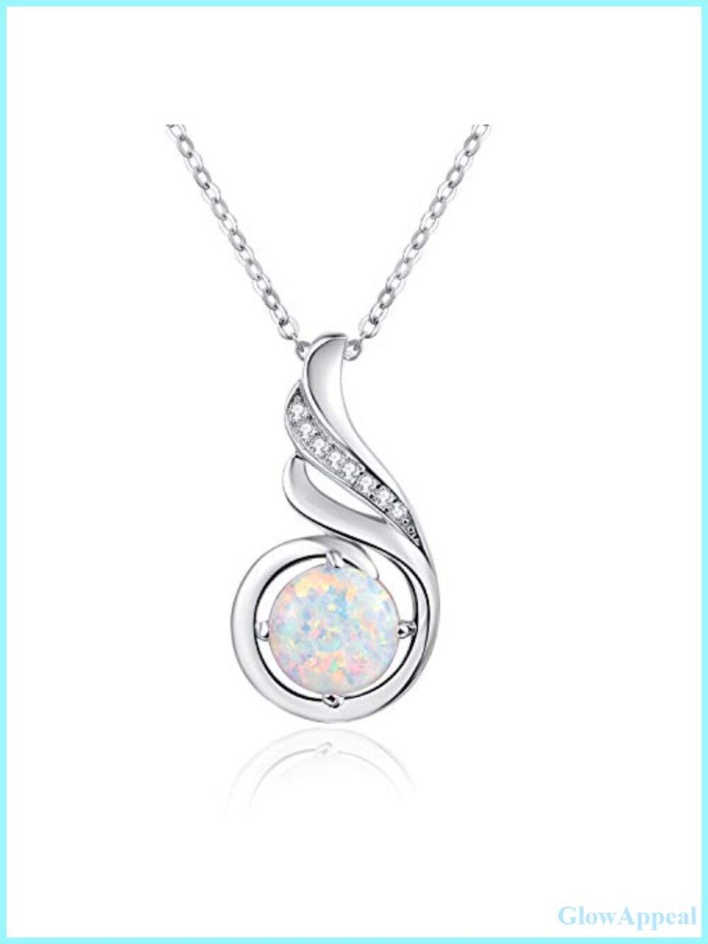 925 Sterling Silver Opal Pendant Necklace with Cubic Zirconia Halo